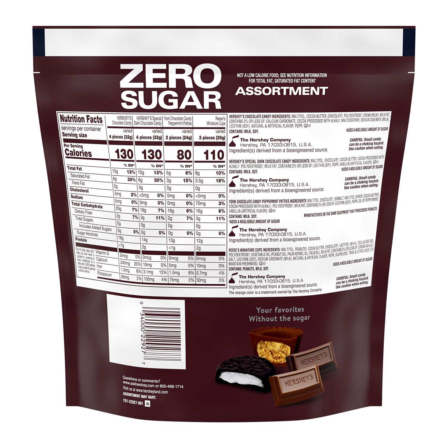 HERSHEY'S, REESE'S and YORK Zero Sugar Assorted Flavored Candy Variety Bag, 15.5 oz $15.99