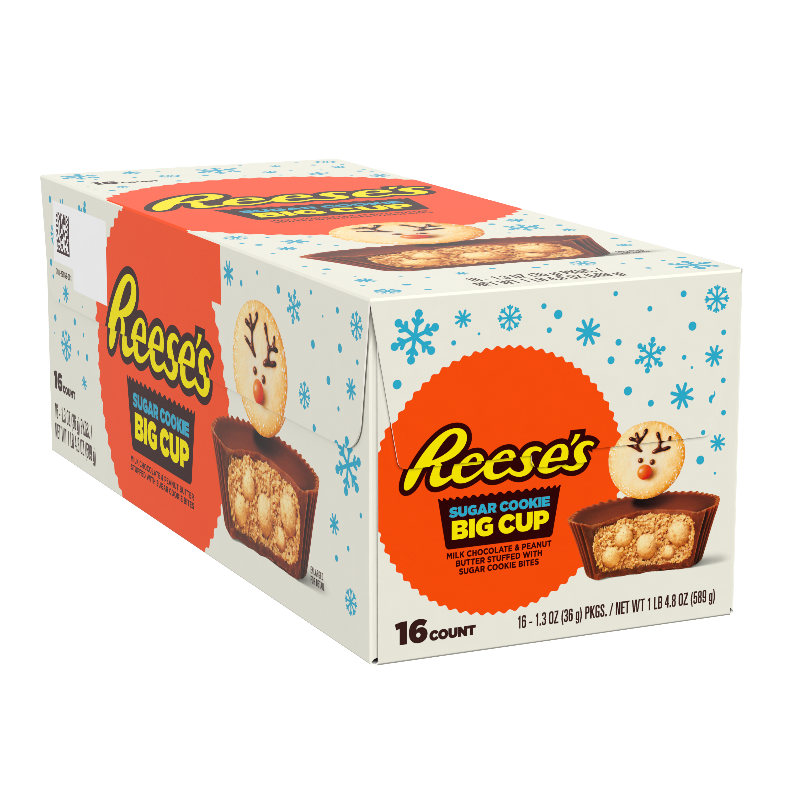 REESE'S Big Cup Sugar Cookie Milk Chocolate Peanut Butter Cups, Christmas Candy Packs, 1.3 oz (16 Count) $18.99