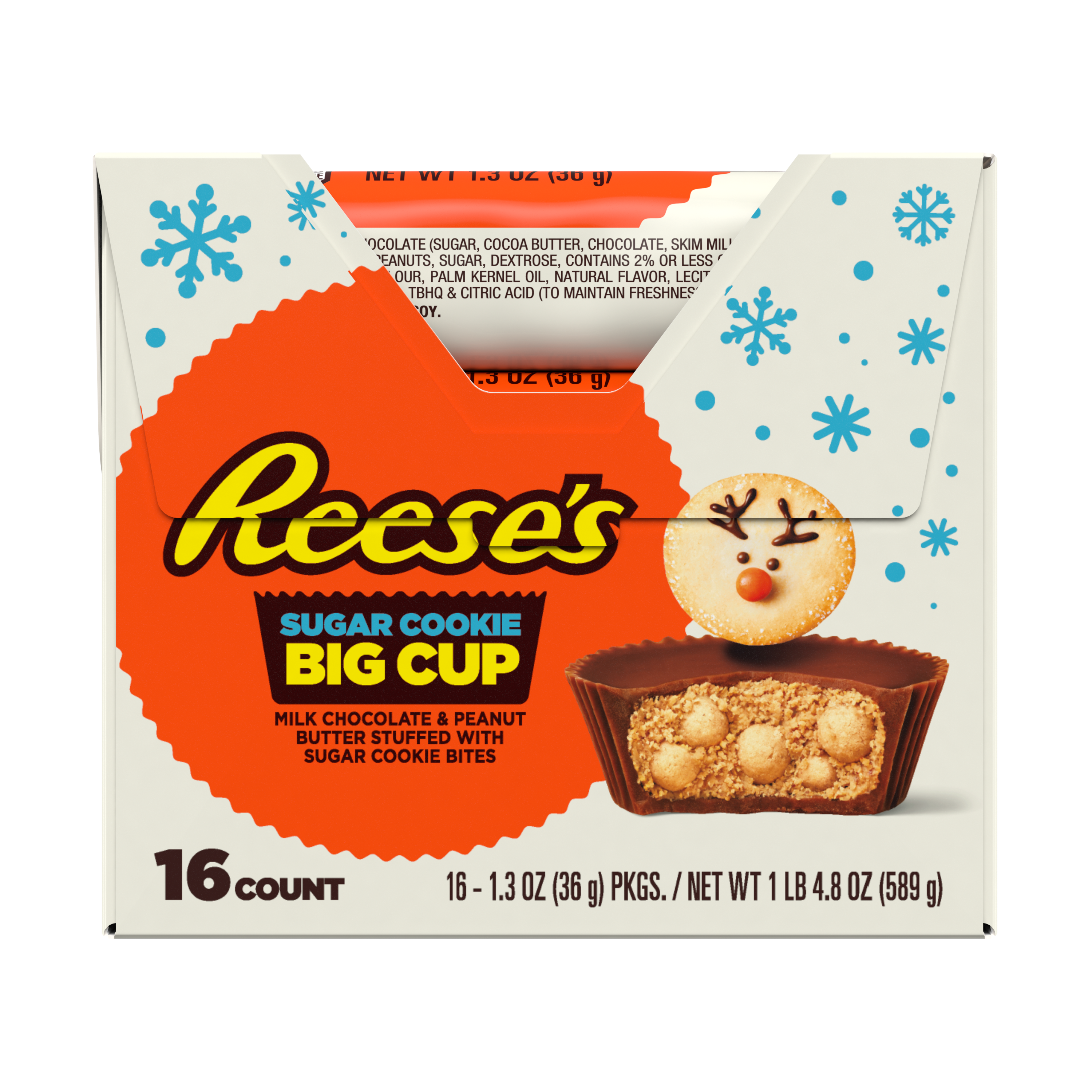 REESE'S Big Cup Sugar Cookie Milk Chocolate Peanut Butter Cups, Christmas Candy Packs, 1.3 oz (16 Count) $18.99