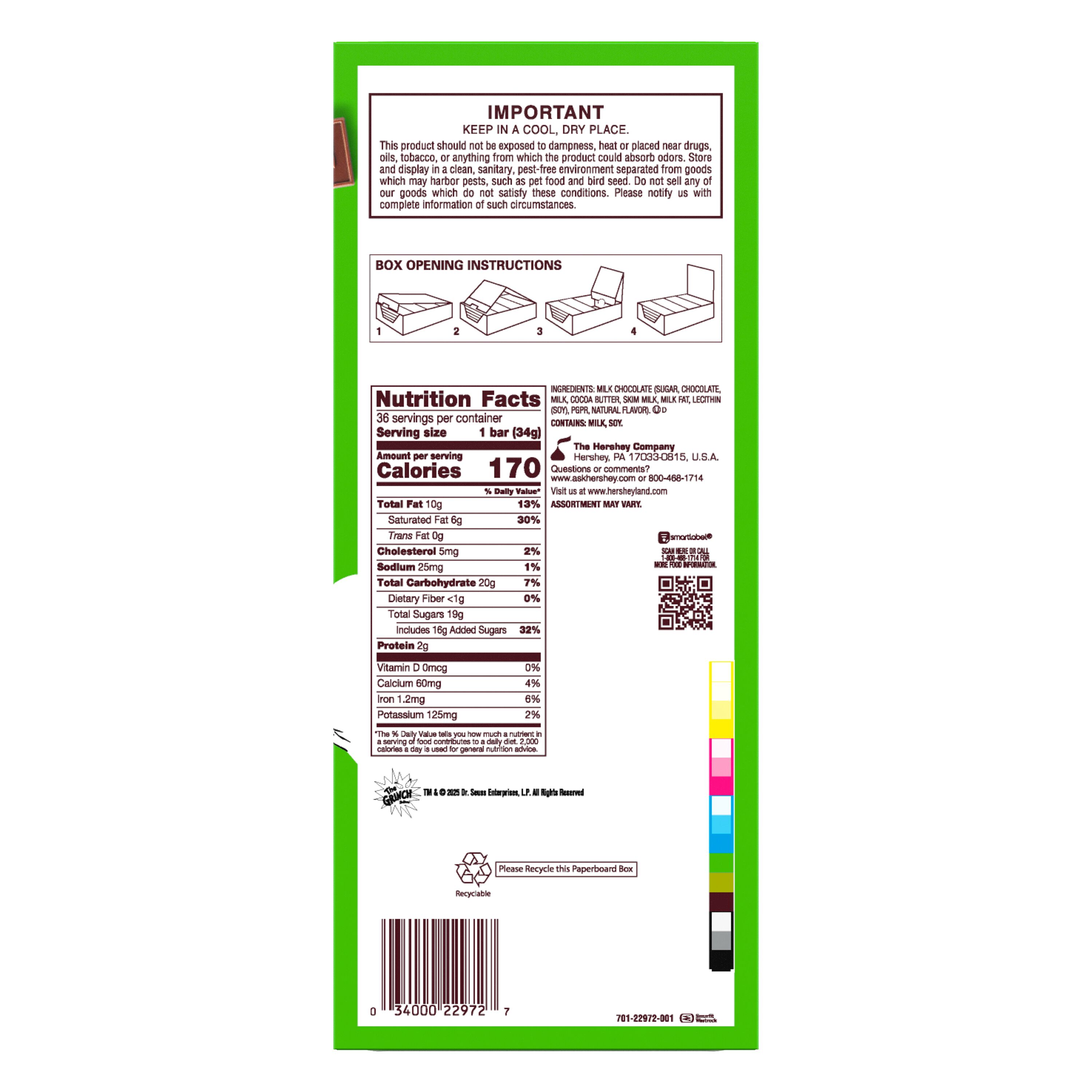 HERSHEY'S Grinch Milk Chocolate Christmas Candy Bars, 1.2 oz (36 Count) $41.99