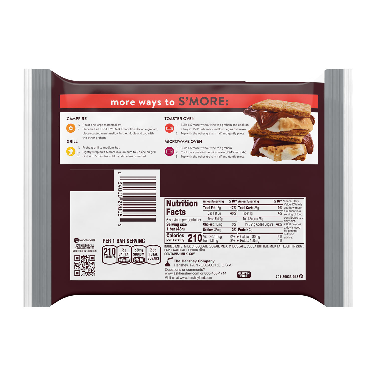 HERSHEY'S Milk Chocolate Candy Bars, 1.55 oz (6 Count) $6.99