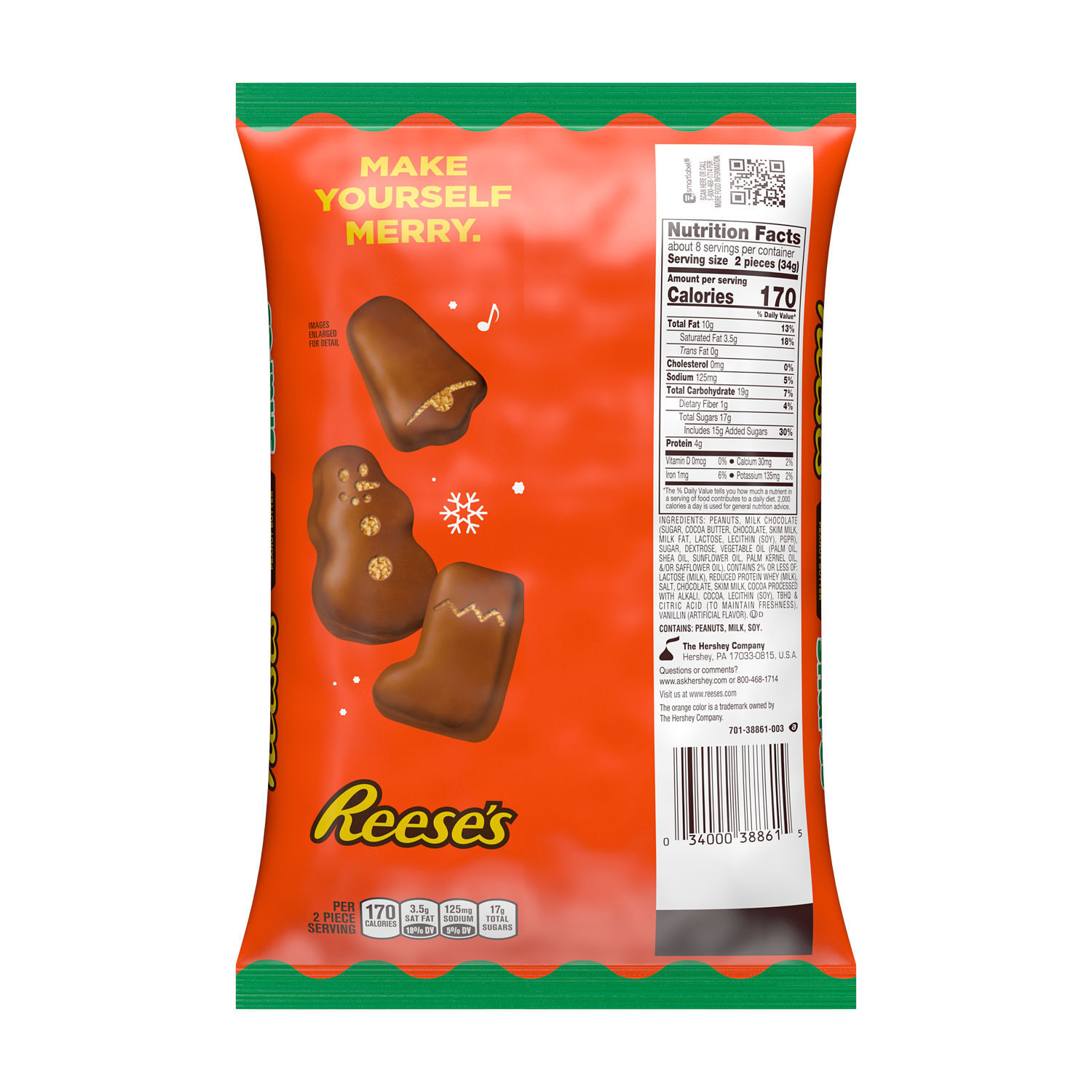 REESE'S Milk Chocolate Peanut Butter Assorted Shapes, Christmas Candy Bag, 9.6 oz $5.99