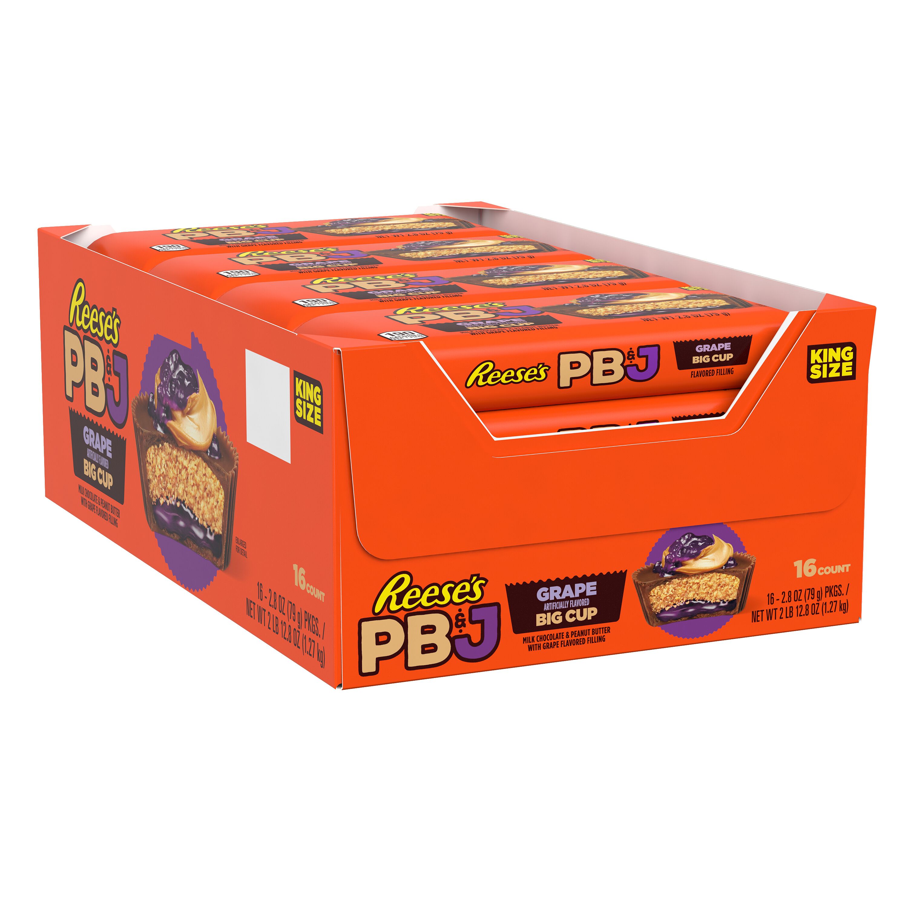 REESE'S Big Cup PB&J Grape Milk Chocolate King Size Peanut Butter Cups Candy Pack, 2.8 oz (16 Count) $32.99
