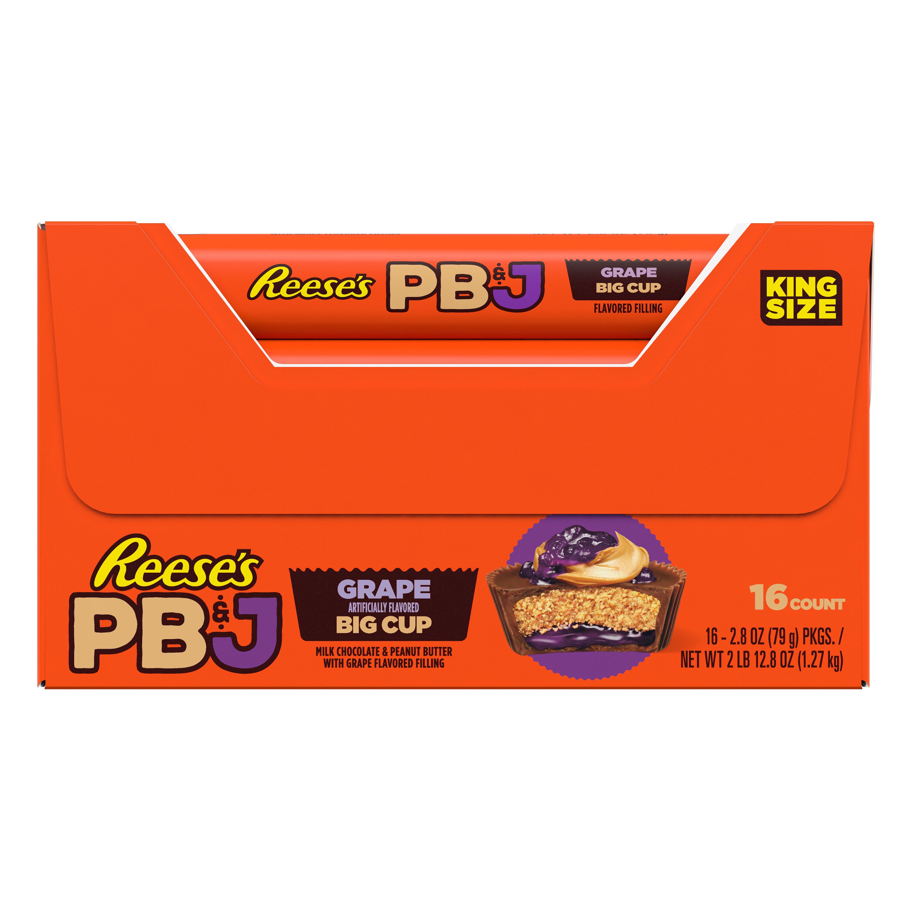 REESE'S Big Cup PB&J Grape Milk Chocolate King Size Peanut Butter Cups Candy Pack, 2.8 oz (16 Count) $32.99