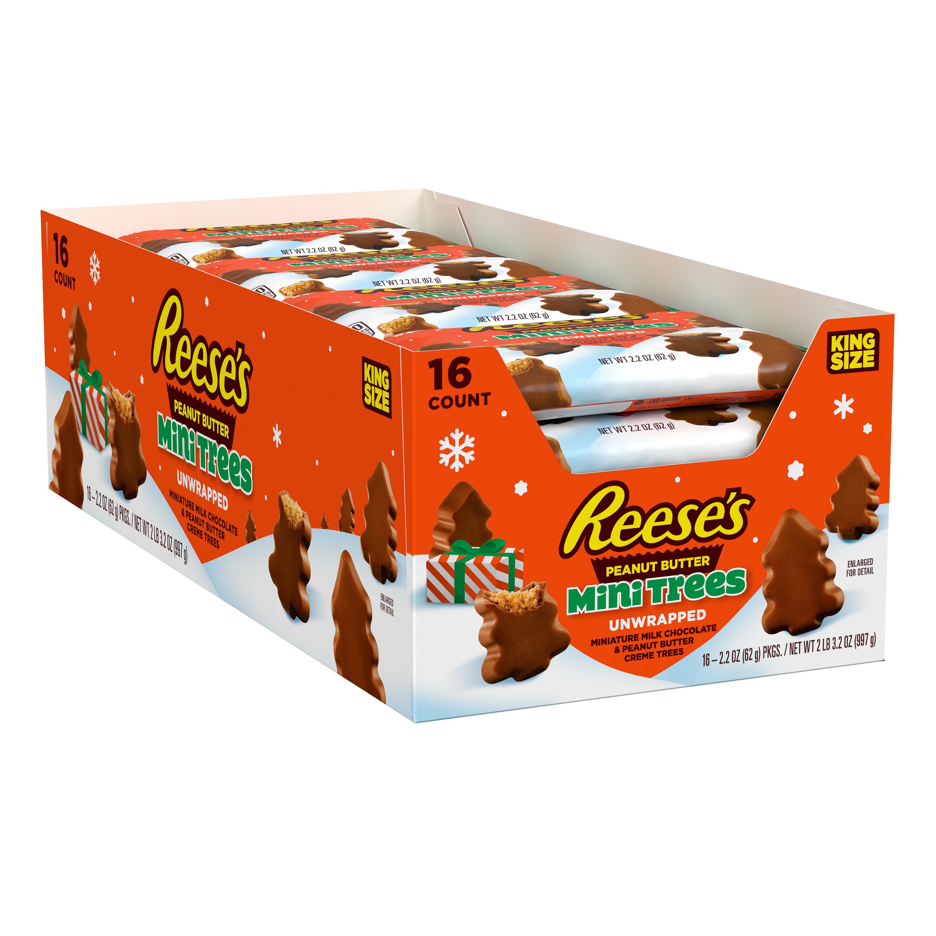 REESE'S Unwrapped Milk Chocolate Peanut Butter Creme Mini Trees, King Size Christmas Candy Bags, 2.2 oz (16 Count) $32.99