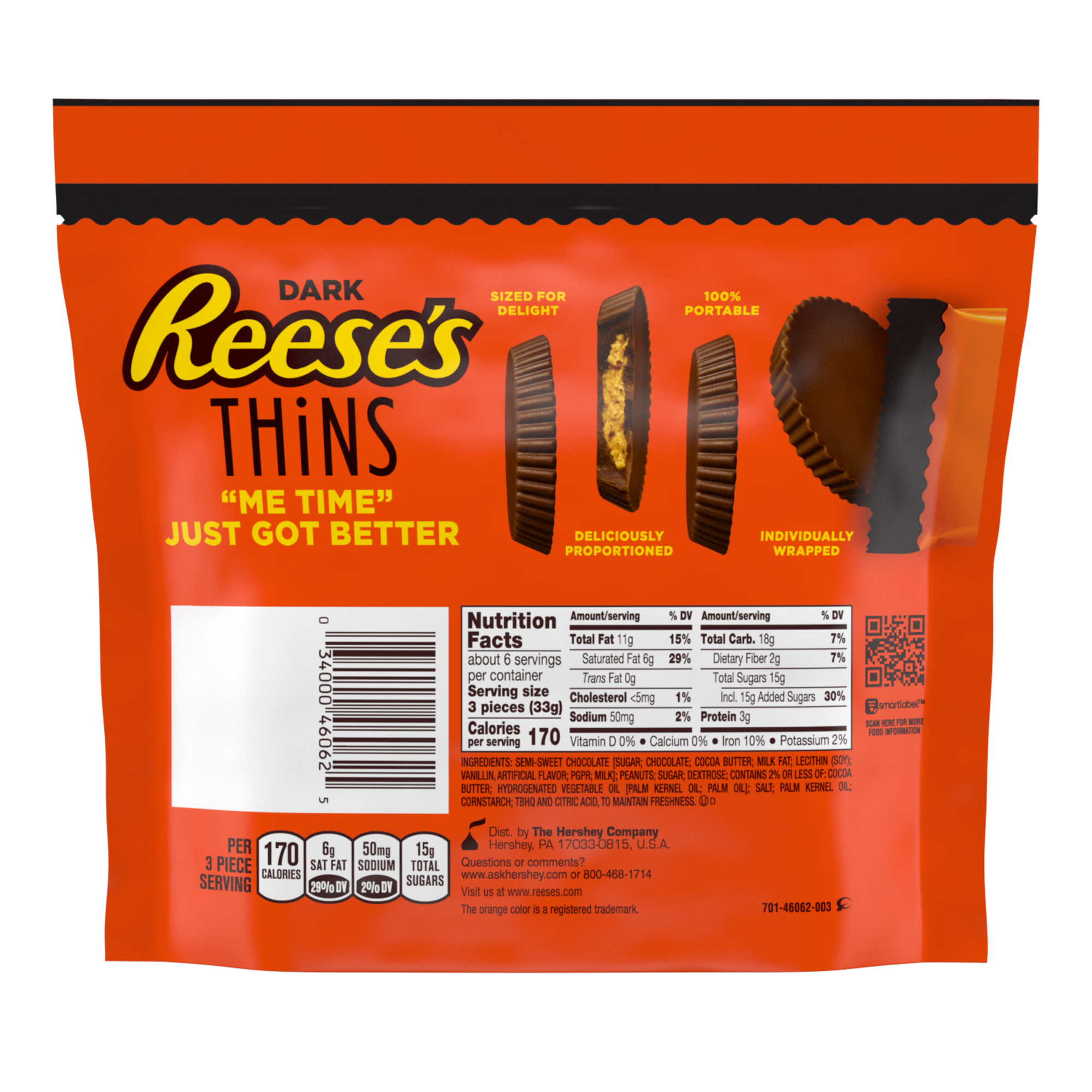 REESE'S THiNS Dark Chocolate Peanut Butter Cups Snack Size 7.37oz Candy Bag $5.99