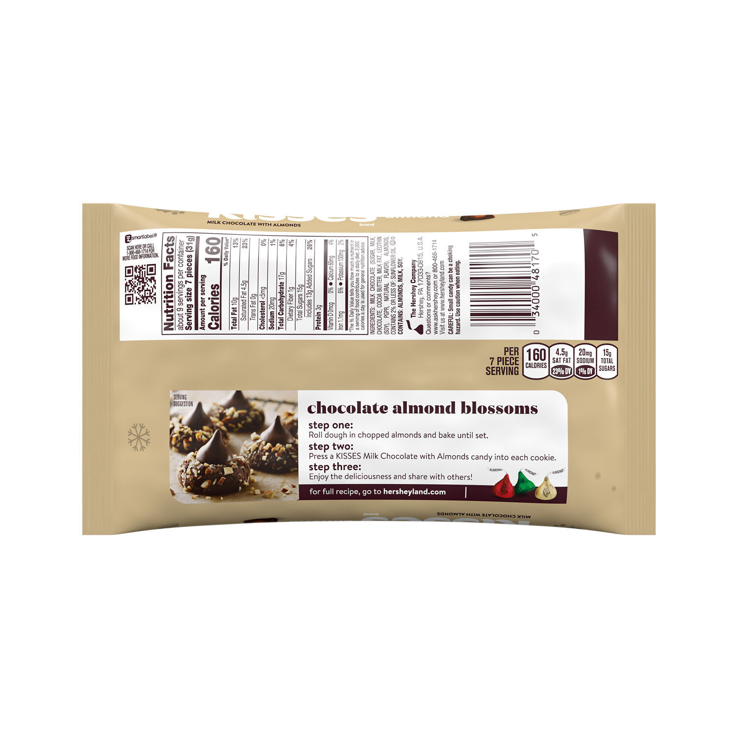 HERSHEY'S KISSES Milk Chocolate with Almonds, Christmas Candy Bag, 9.4 oz $5.99