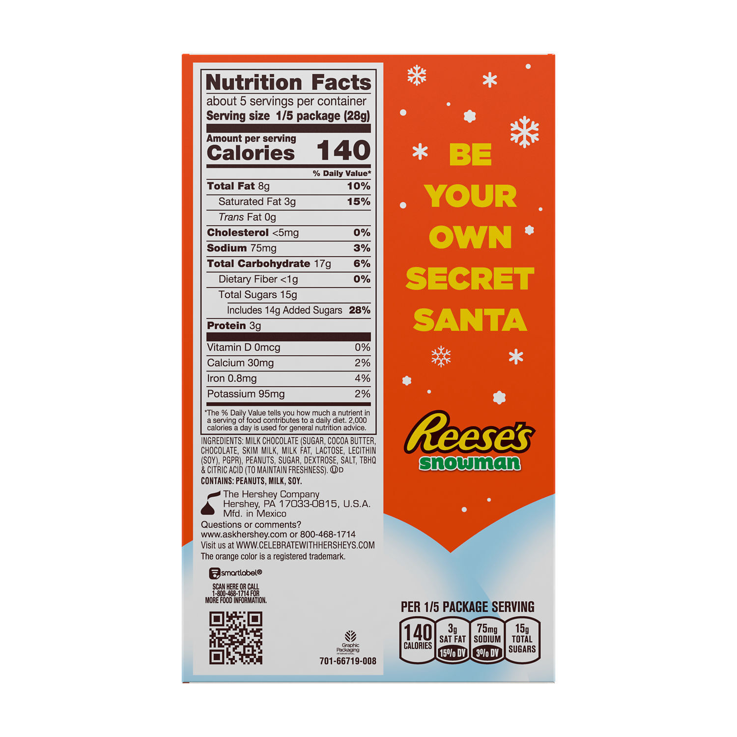 REESE'S Milk Chocolate Peanut Butter Snowman, Christmas Candy Box, 5 oz $5.99