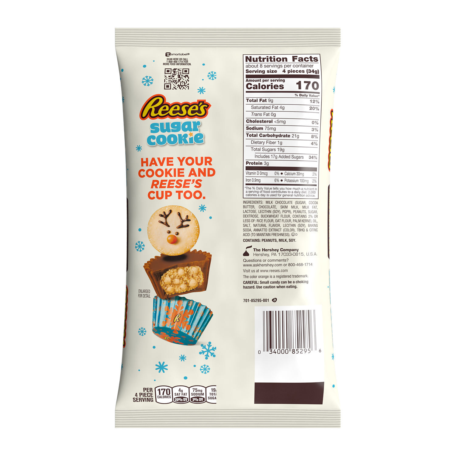 REESE'S Sugar Cookie Milk Chocolate Peanut Butter Miniature Cups, Christmas Candy Bag, 9.9 oz $5.99