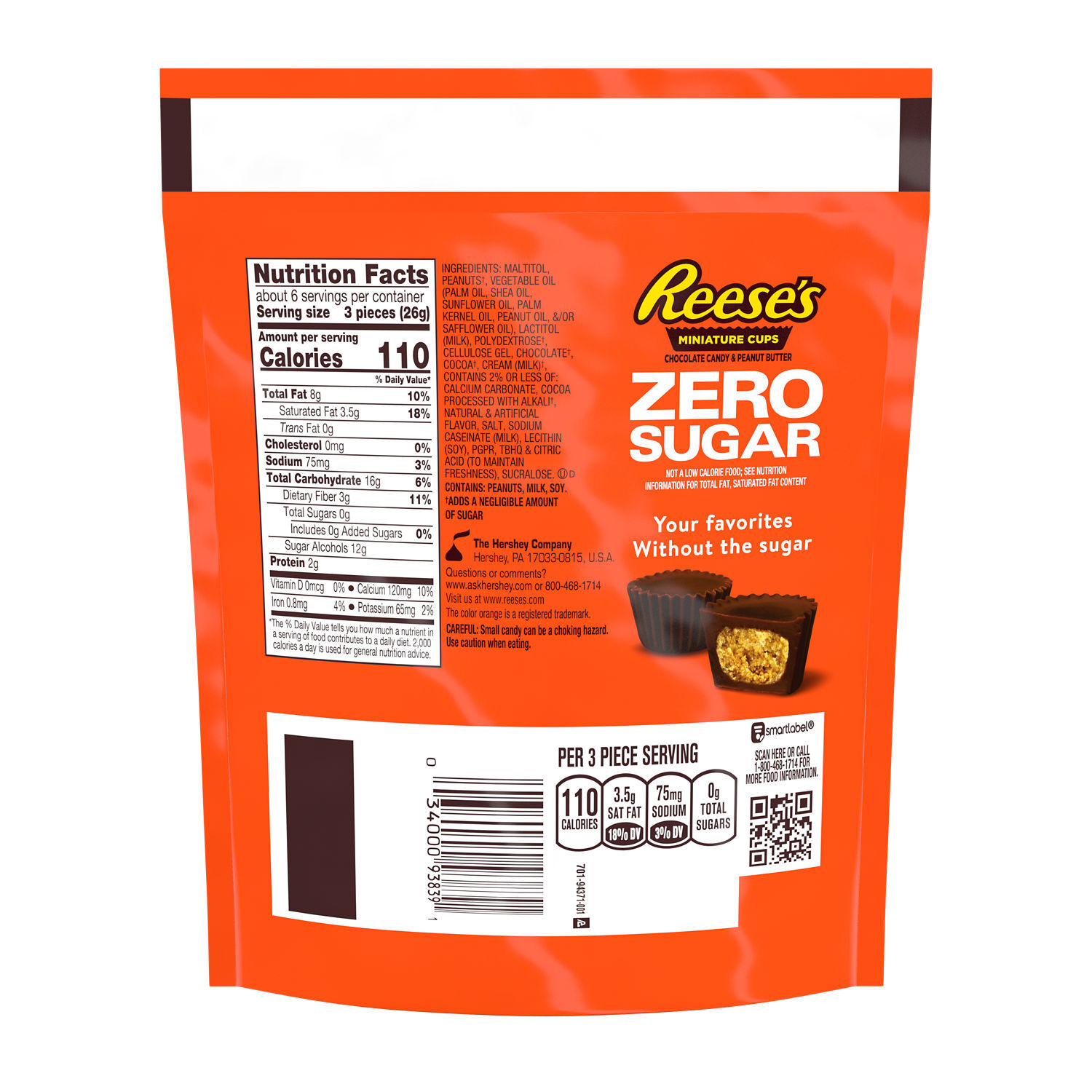 REESE'S Zero Sugar Miniatures Chocolate Peanut Butter Cups Candy Bag, 5.1 oz $6.99