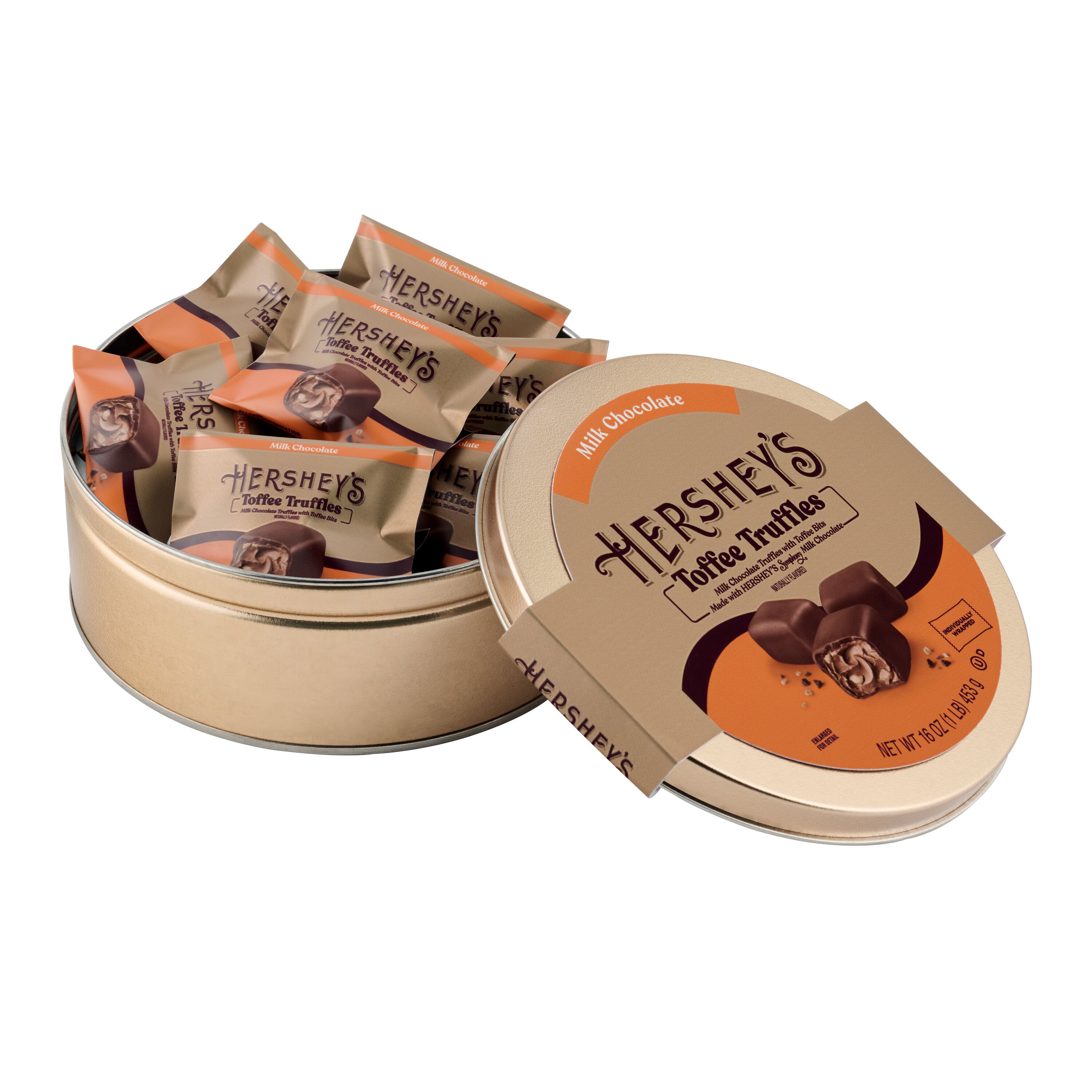 HERSHEY’S Milk Chocolate Toffee Truffles Gift Tin, 1 lb $26.99