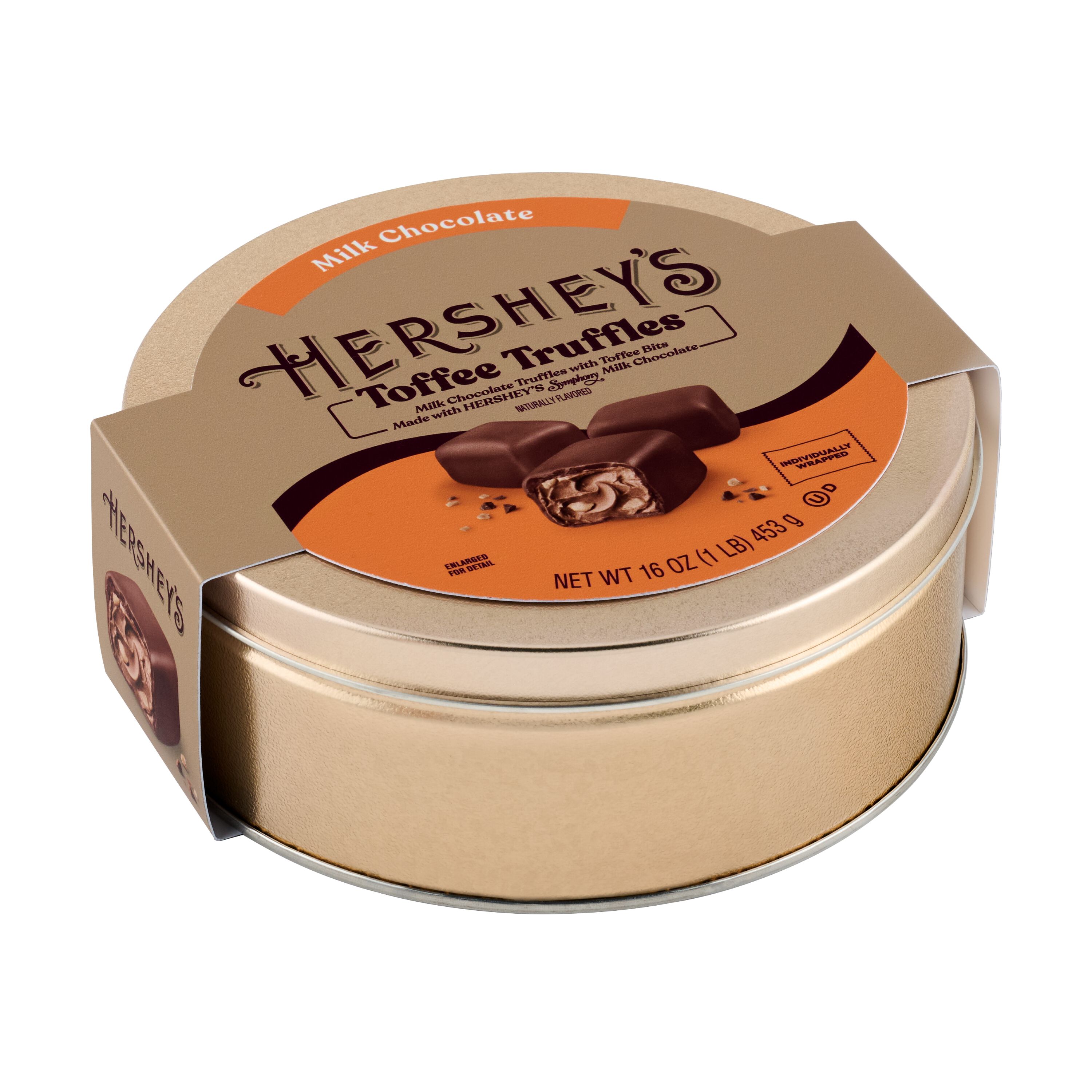HERSHEY’S Milk Chocolate Toffee Truffles Gift Tin, 1 lb $26.99
