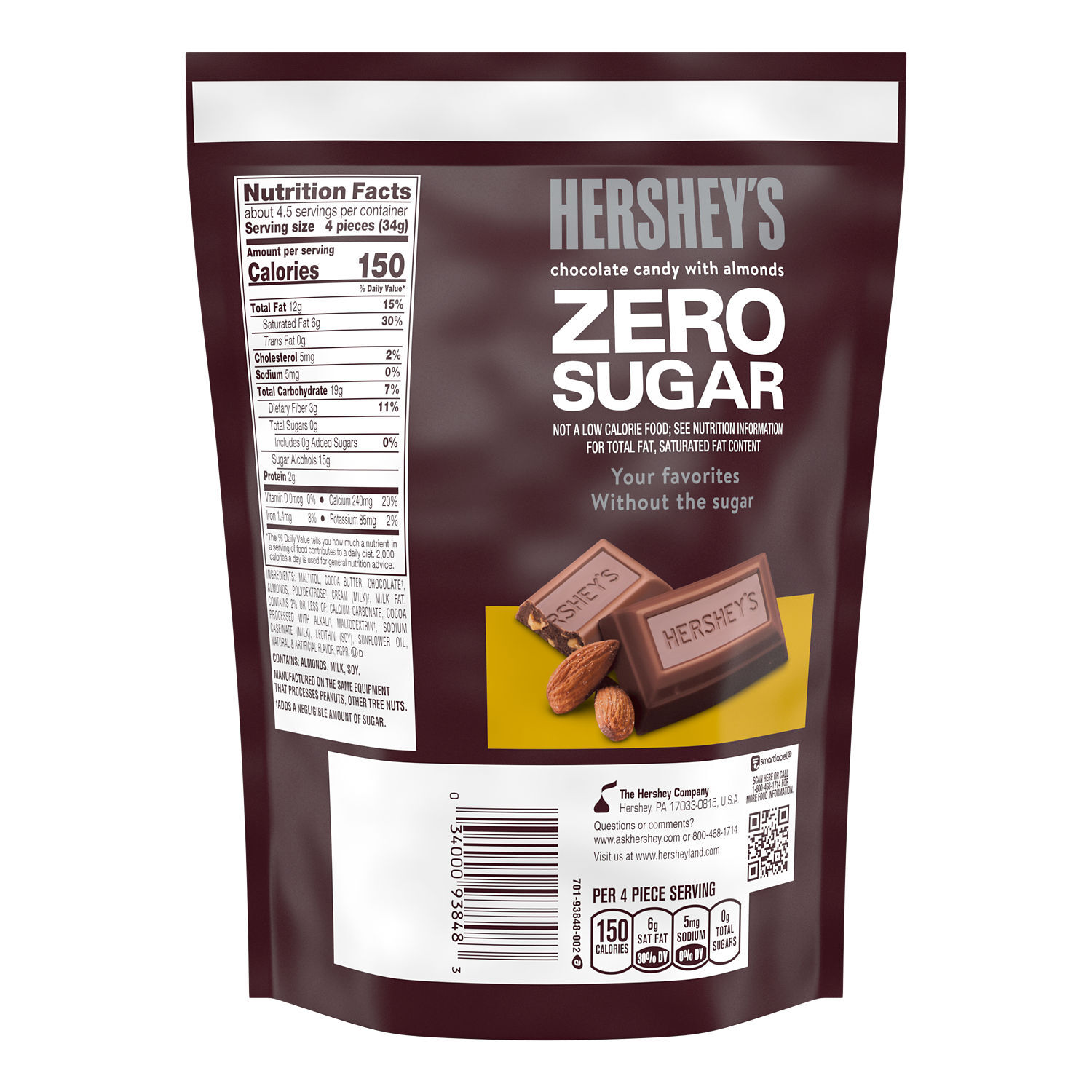 HERSHEY'S ZERO SUGAR Milk Chocolate With Almonds Miniatures 5.1oz Candy Bag $6.99