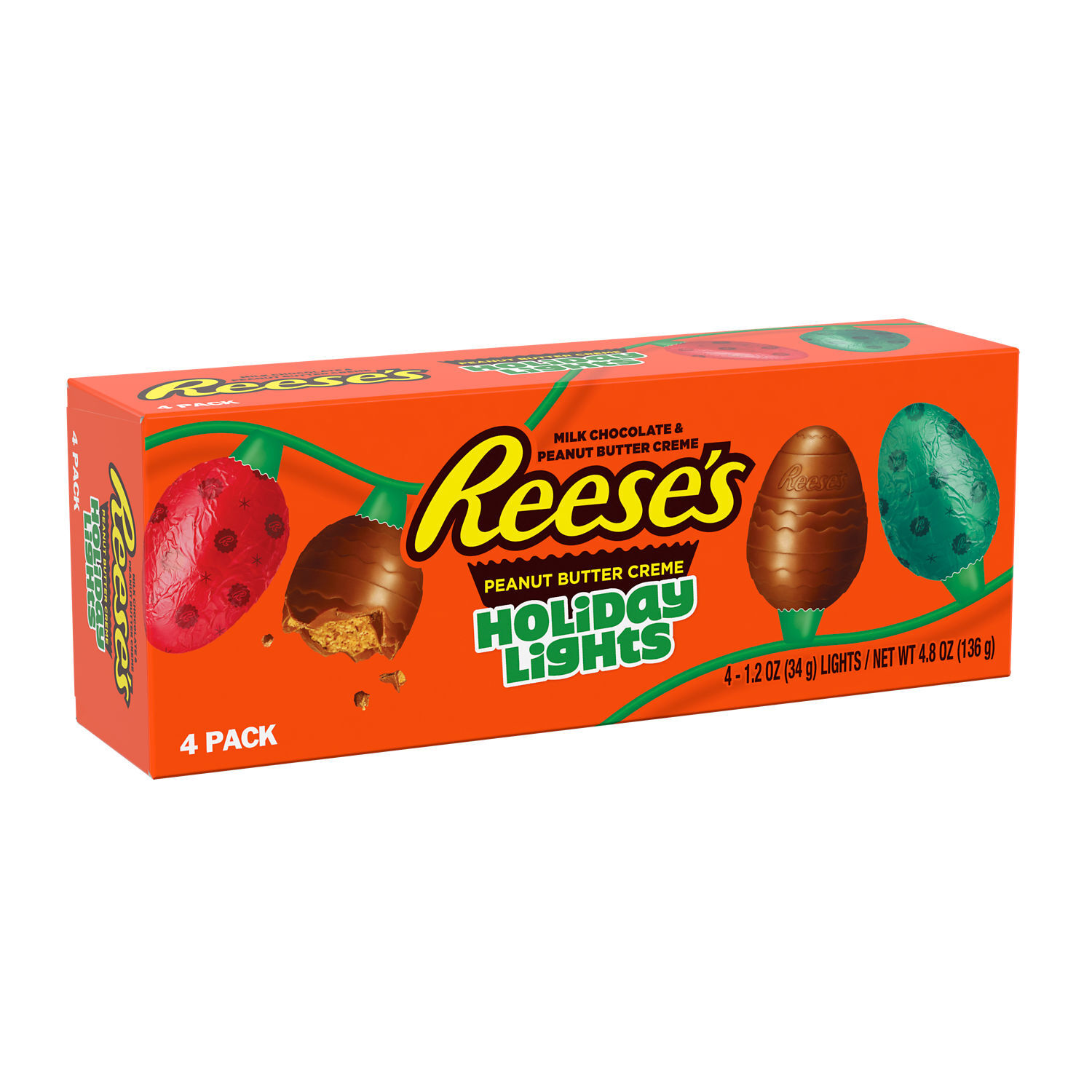 REESE'S Milk Chocolate Peanut Butter Creme Holiday Lights, Christmas Candy Box, 4.8 oz (4 Pieces) $5.99