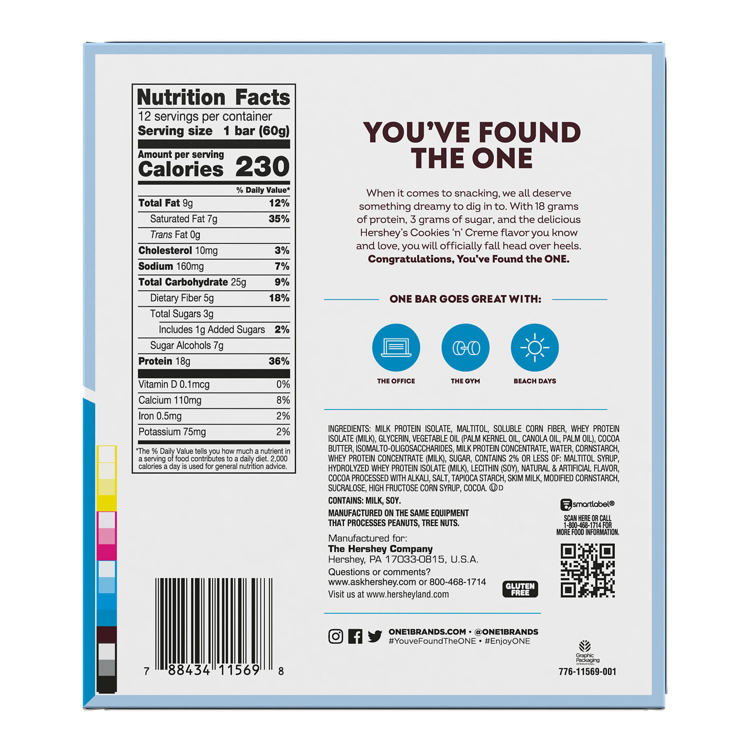 ONE HERSHEY'S Cookies 'n' Creme Flavored Protein Bars, 2.12 oz (12 Count) $24.99