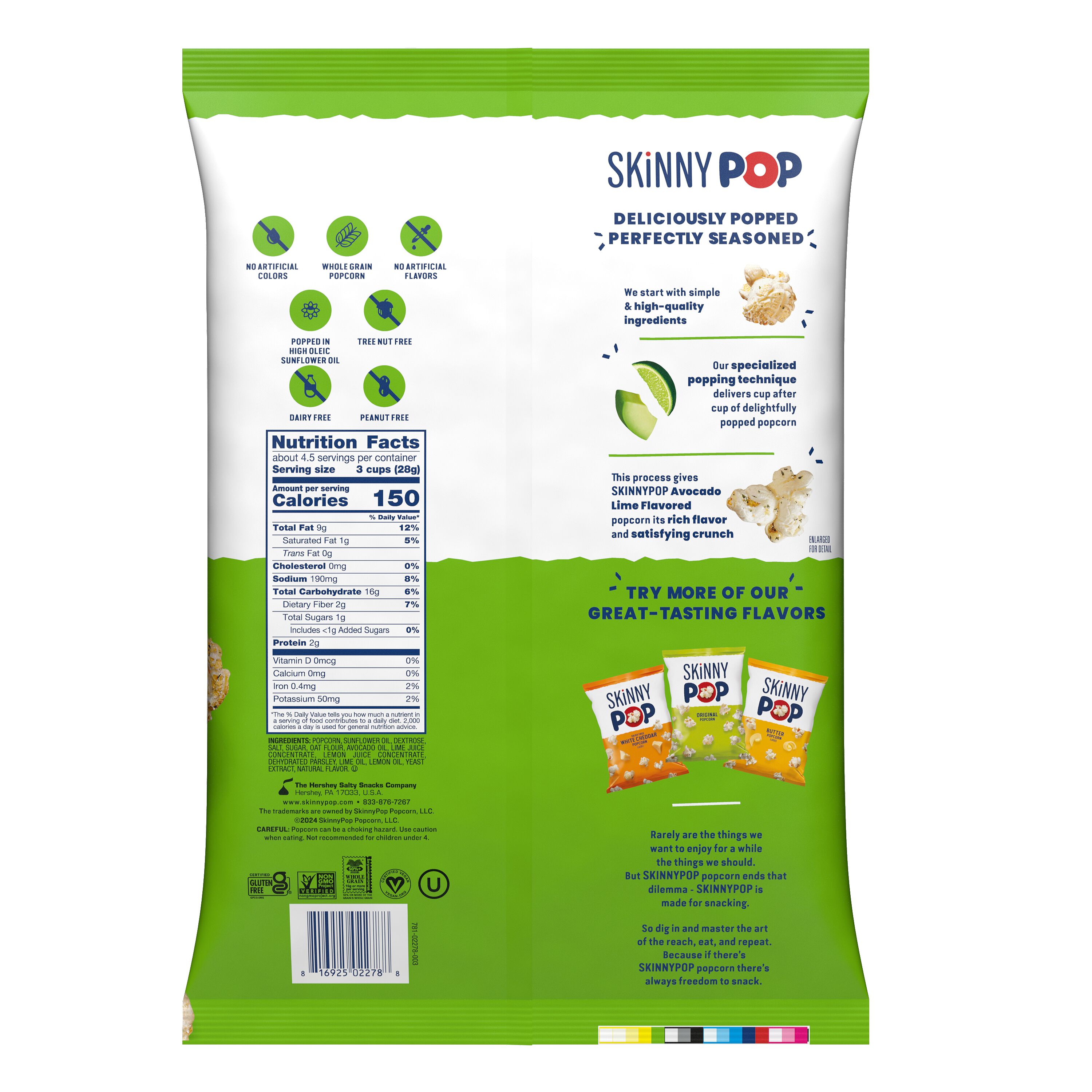 SKINNYPOP Avocado Lime Flavored Popcorn, 4.4 oz bag $3.99