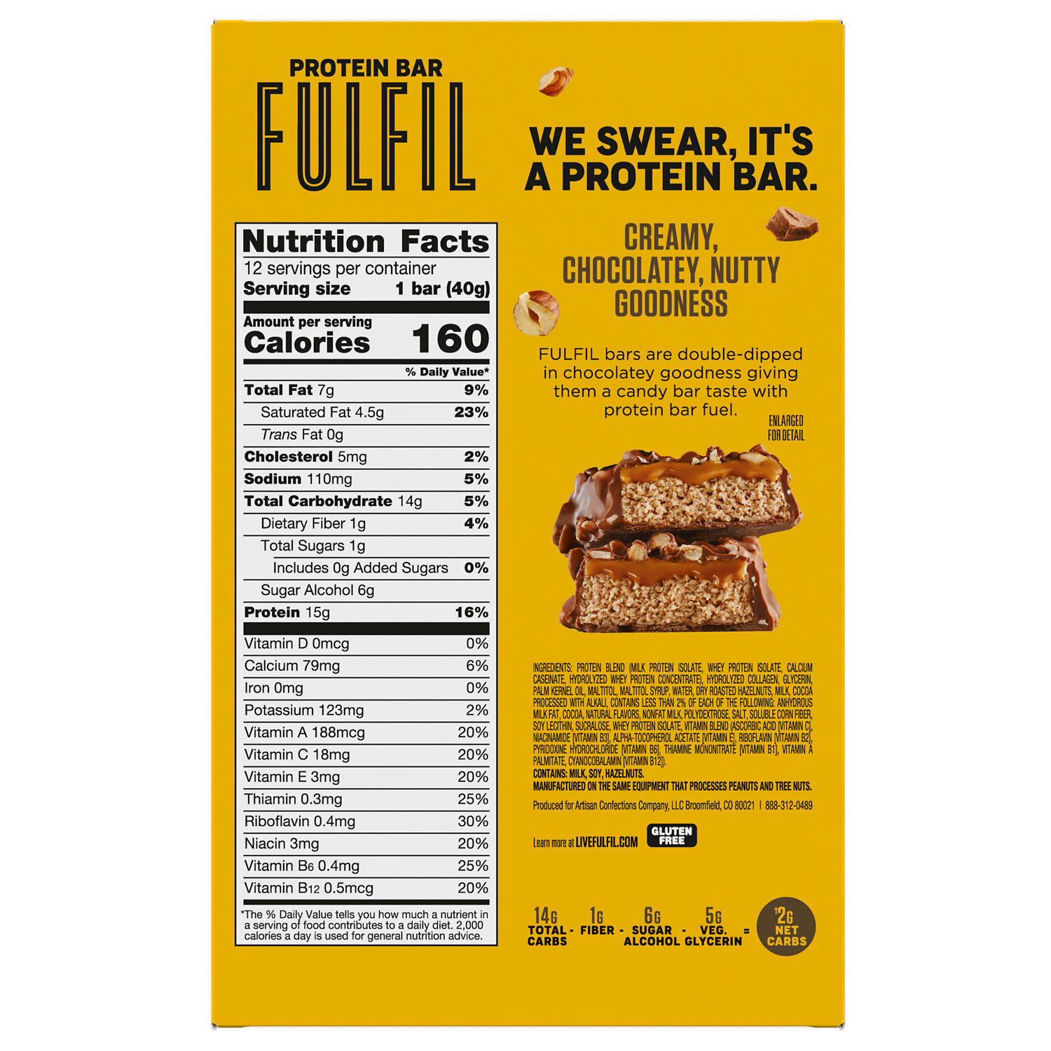 FULFIL Chocolate Hazelnut Flavored Protein Bars, 1.41 oz (12 Count) $24.99