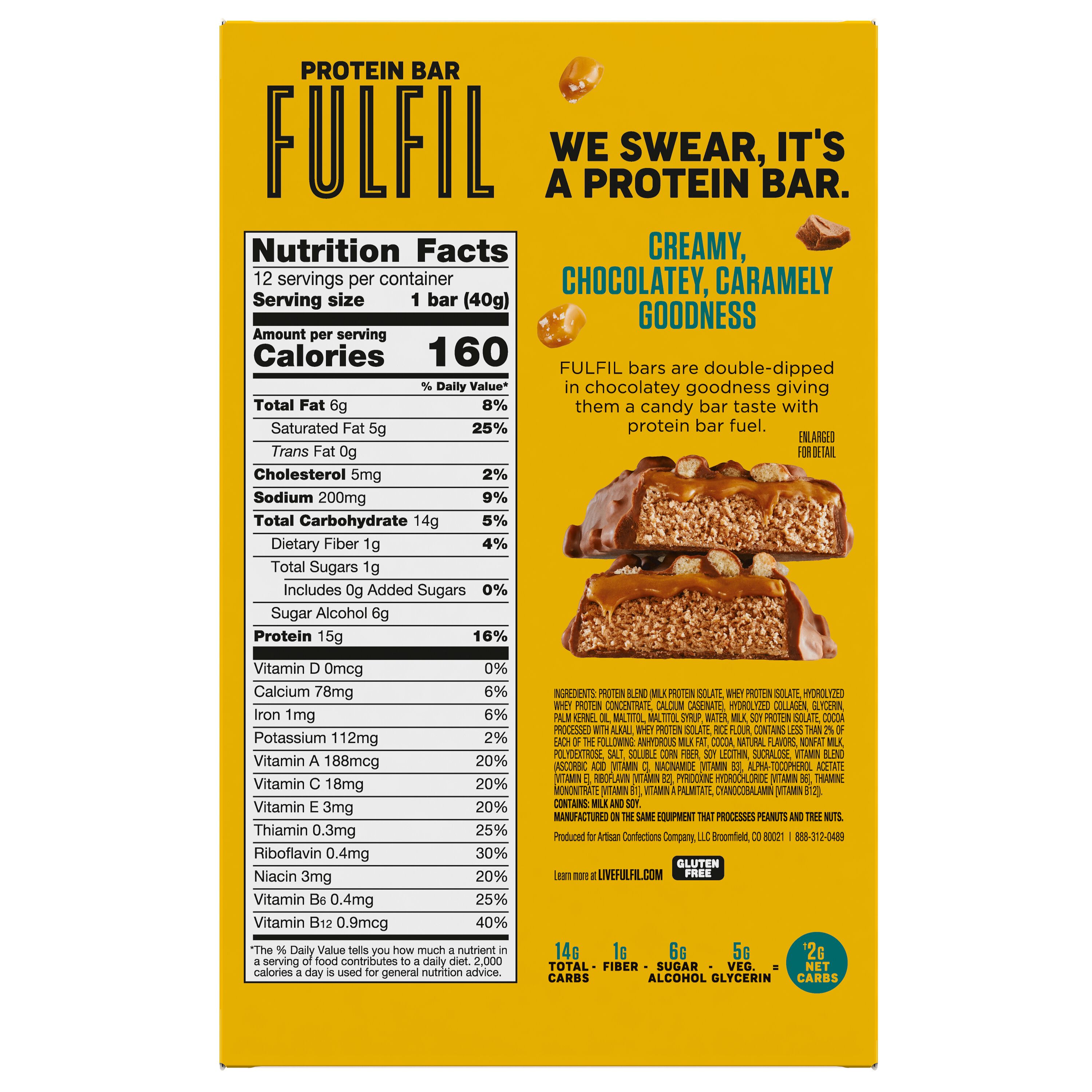 FULFIL Chocolate Salted Caramel Flavored Protein Bars, 1.41 oz (12 Count) $24.99