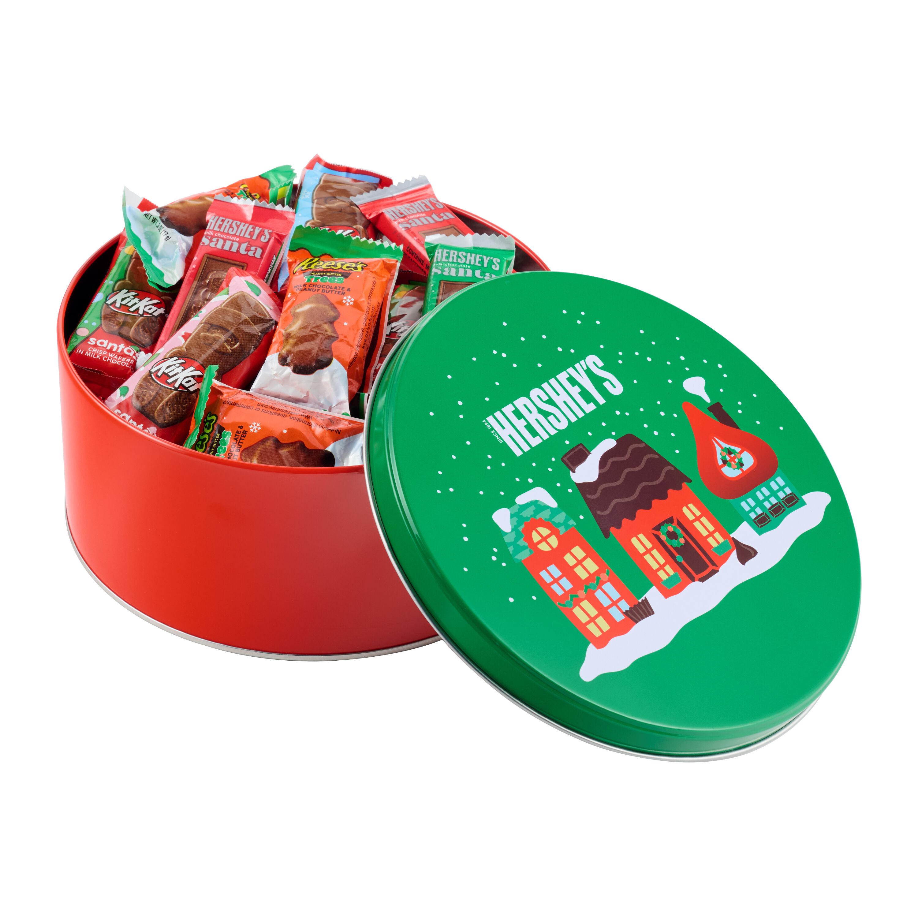 HERSHEY'S Assorted Snack Size Red and Green Holiday Gift Tin, 24 oz $24.99