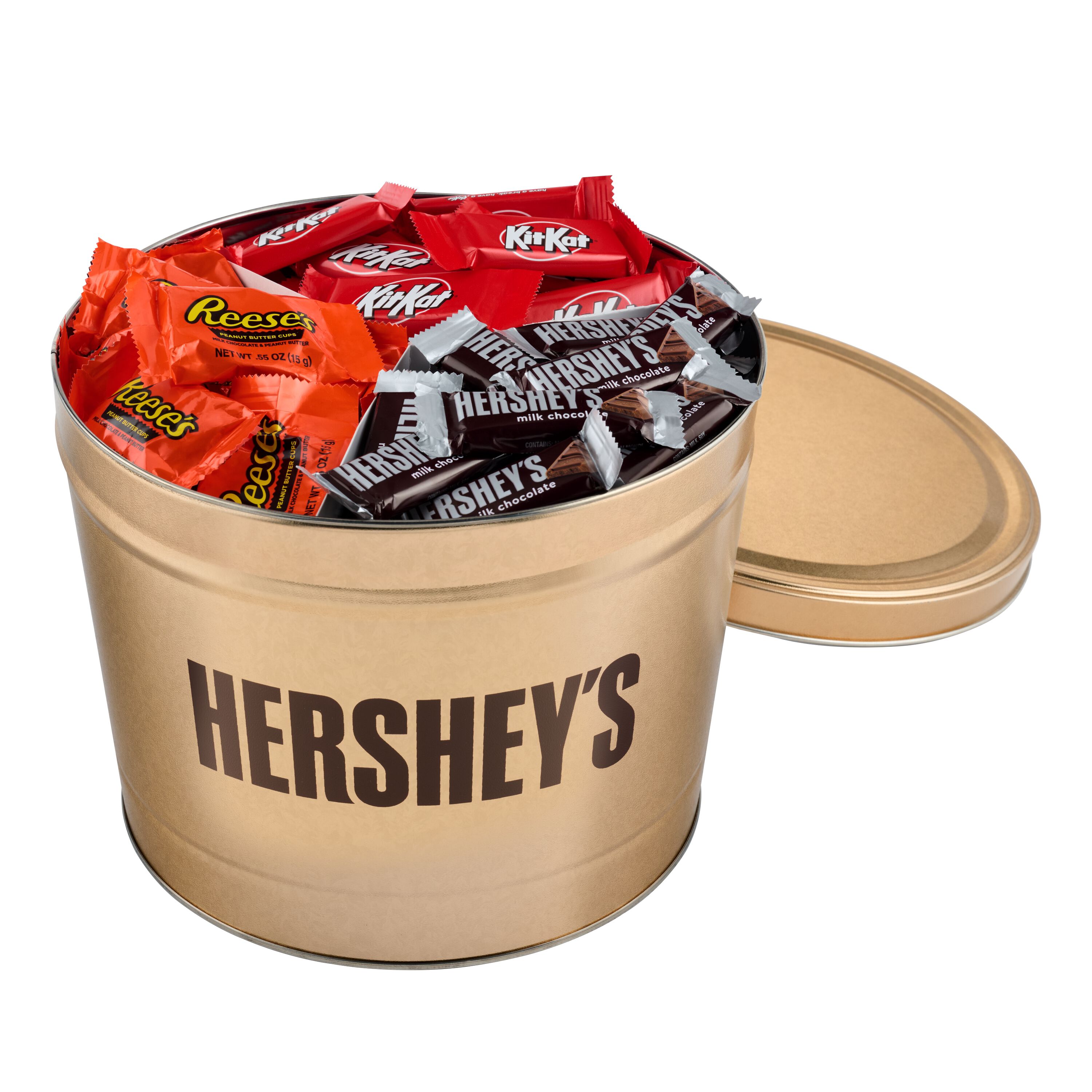 HERSHEY’S Assorted Snack Size Gold Gift Tin, 7 lbs $69.99