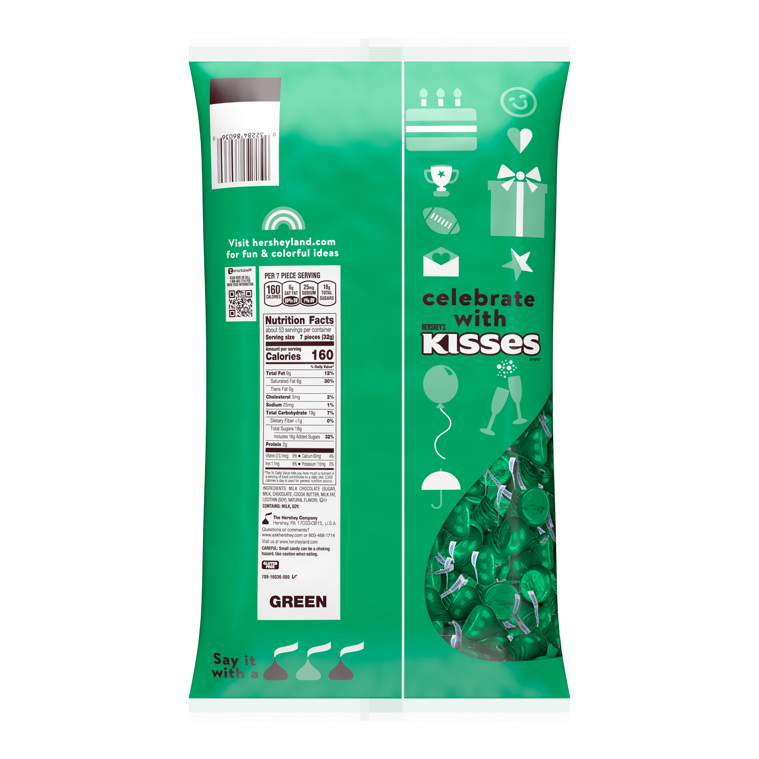 HERSHEY'S KISSES Dark Green Foils Milk Chocolate Candy Bulk Bag, 60 oz $36.99
