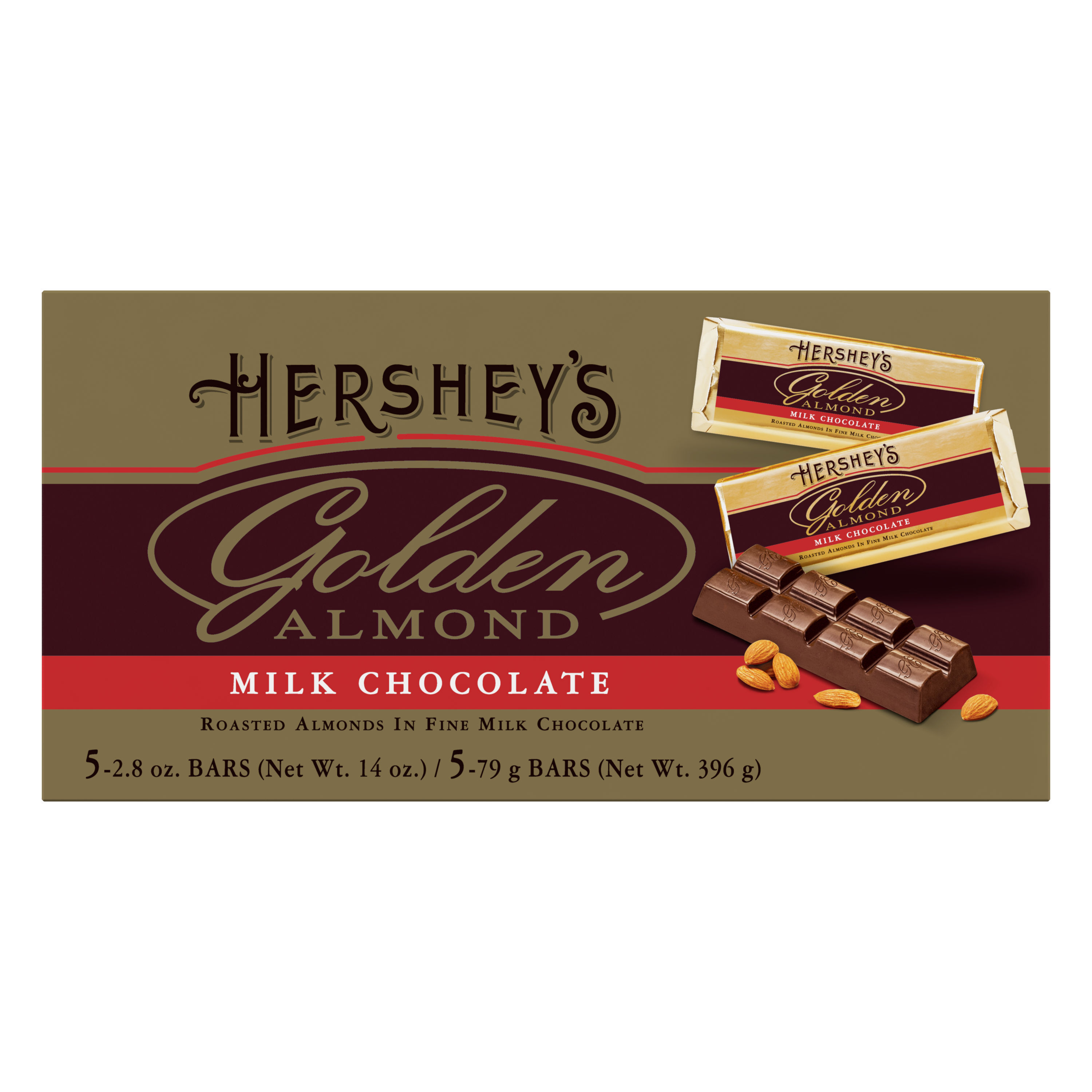 GOLDEN ALMOND Milk Chocolate 14oz Box of Five 2.8oz Candy Bars $19.99