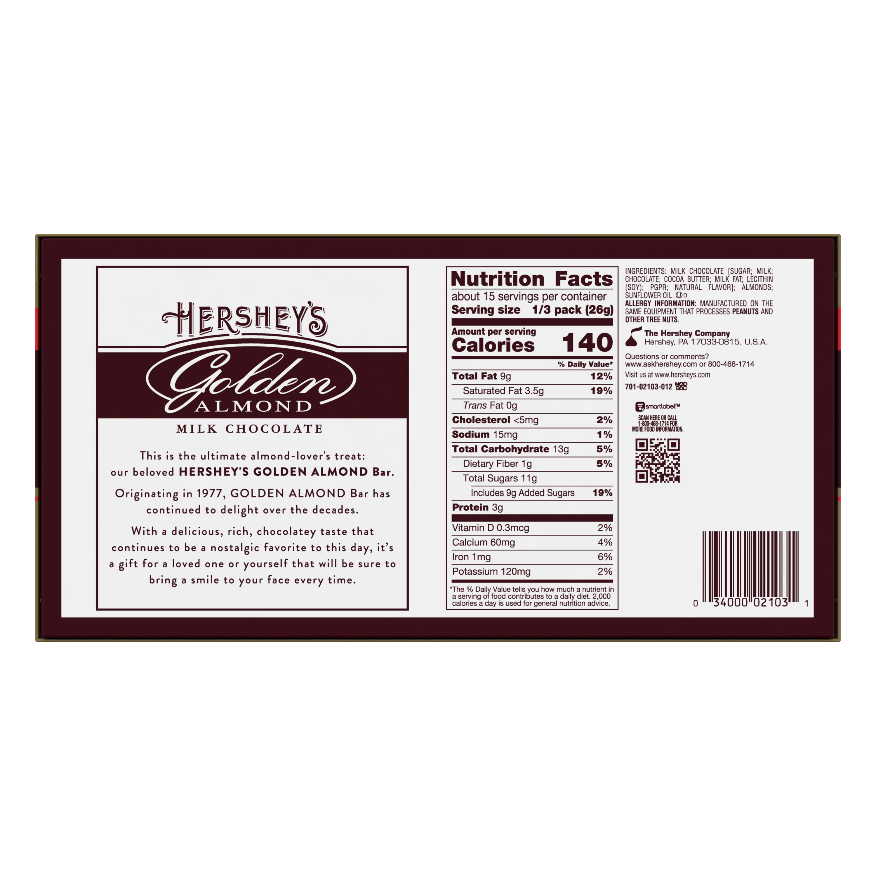 GOLDEN ALMOND Milk Chocolate 14oz Box of Five 2.8oz Candy Bars $19.99