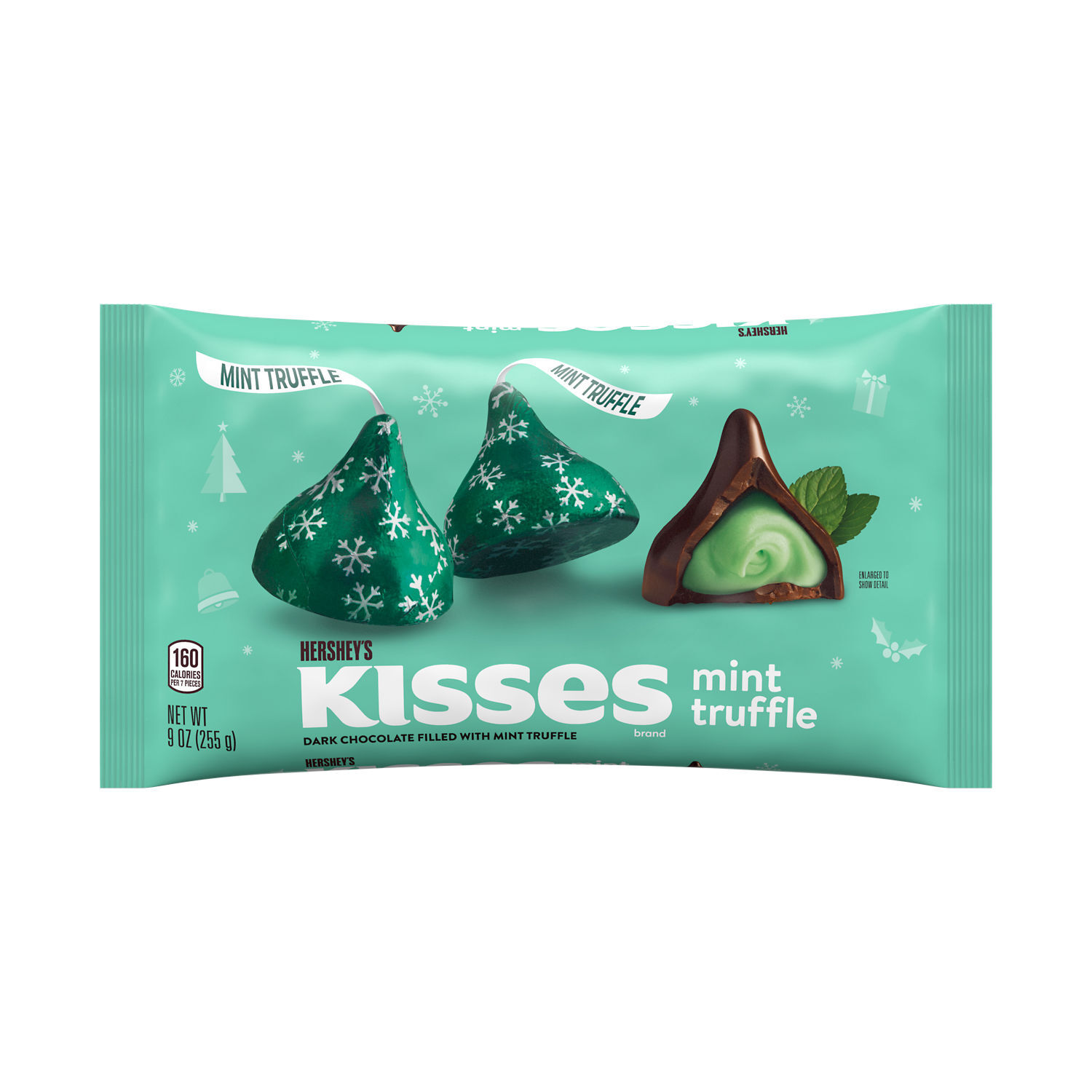 HERSHEY'S KISSES Mint Truffle Flavored Dark Chocolate, Christmas Candy Bag, 9 oz $5.99