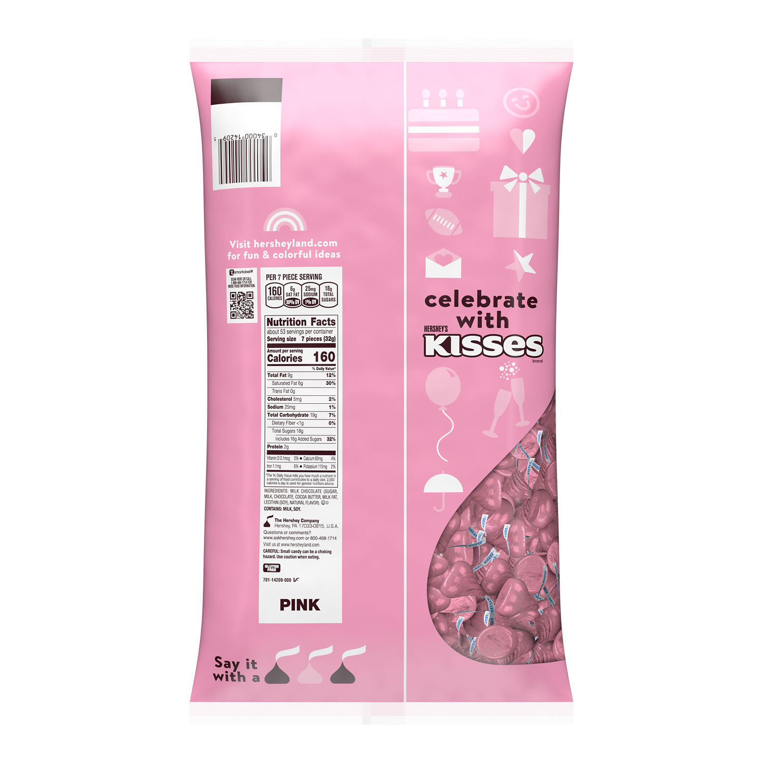 HERSHEY'S KISSES Pink Foils Milk Chocolate Candy Bulk Bag, 60 oz $36.99