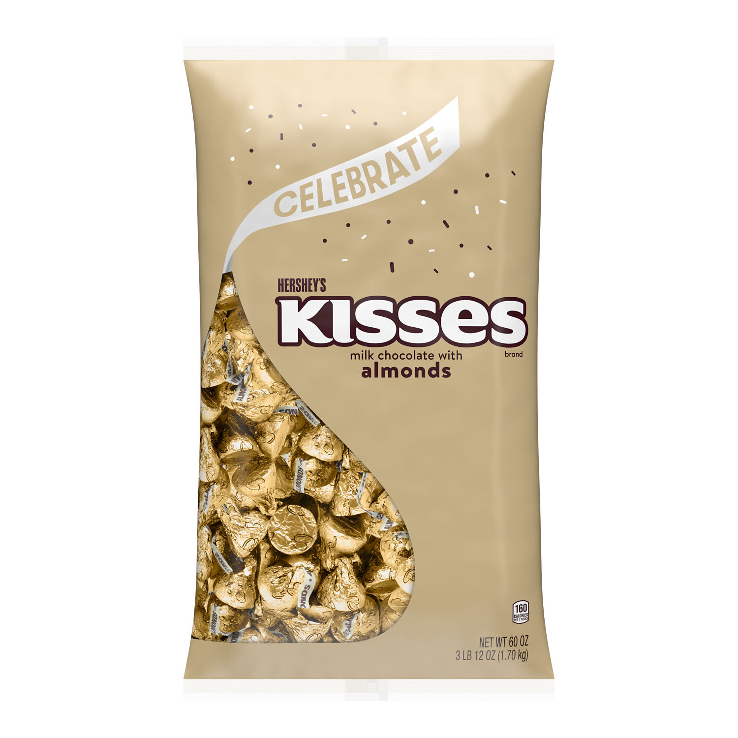 HERSHEY'S KISSES with Almonds Gold Foils Milk Chocolate Candy Bulk Bag, 60 oz $36.99