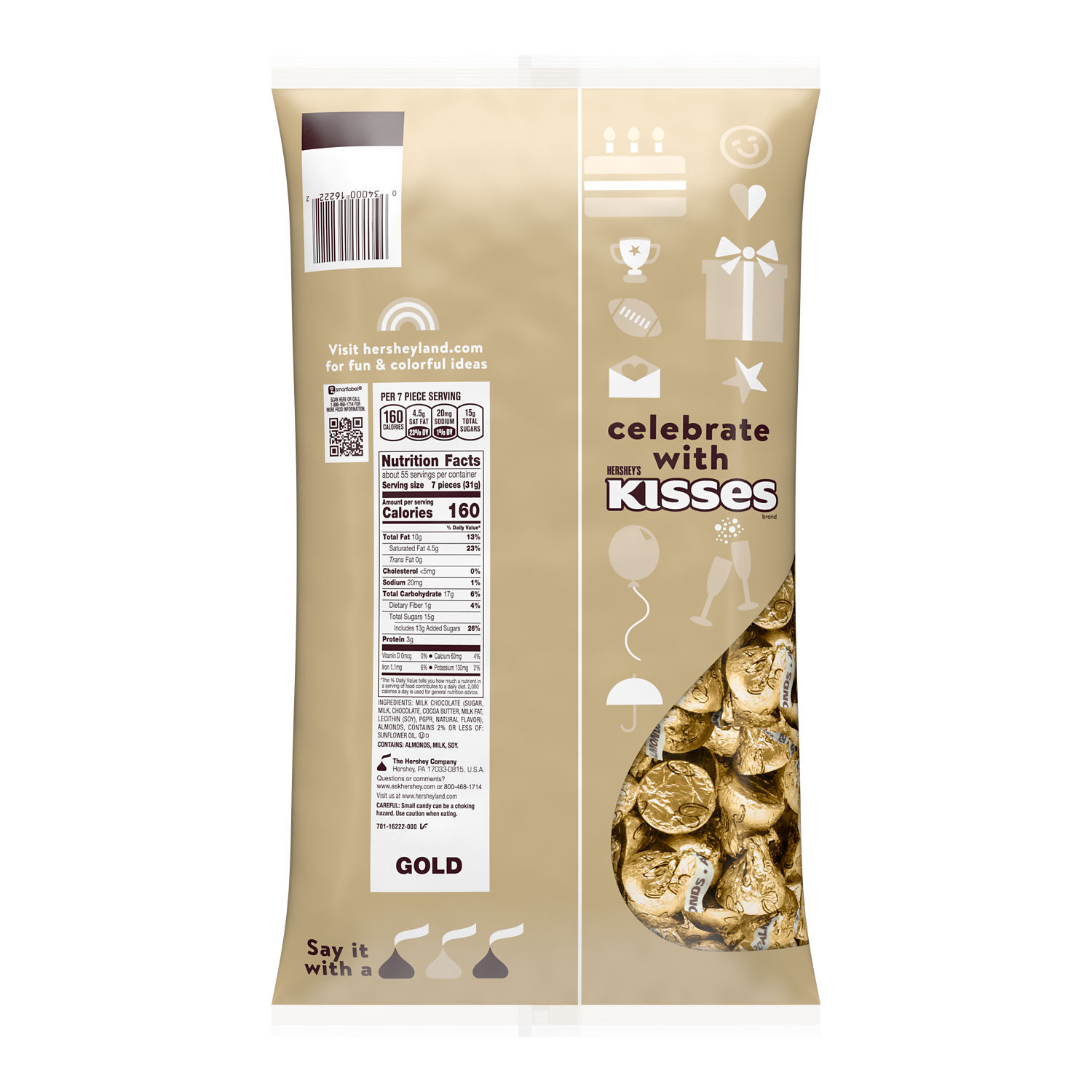 HERSHEY'S KISSES with Almonds Gold Foils Milk Chocolate Candy Bulk Bag, 60 oz $36.99